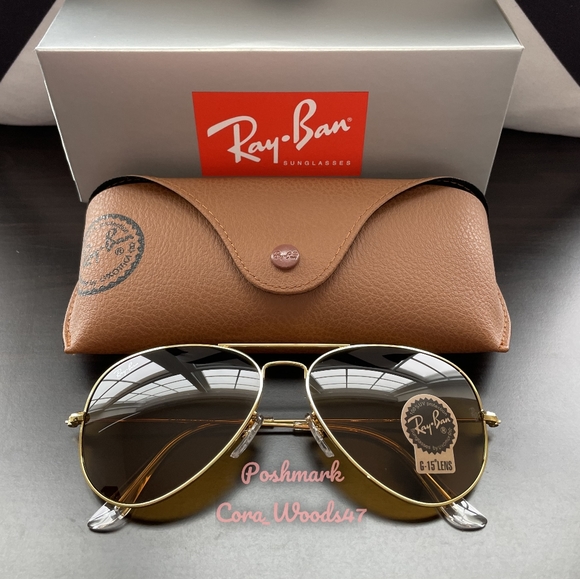 RayBan Aviator Brown Lenses RB3025 Gold Frame 58 Unisex New - Picture 2 of 15